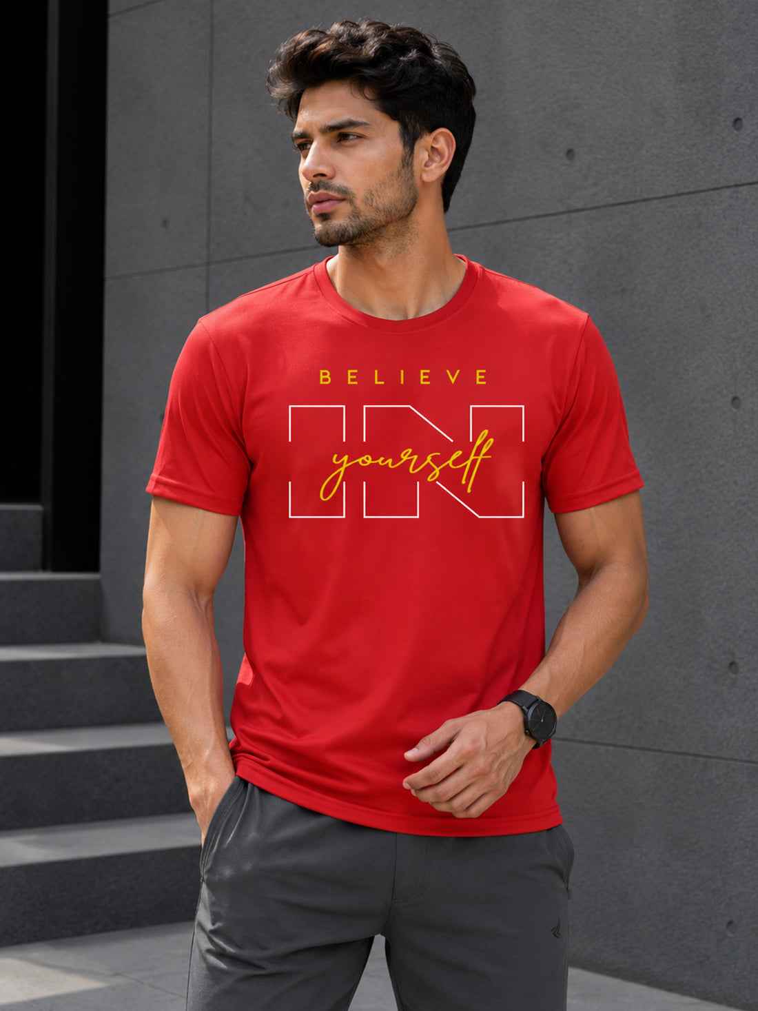 Believe Yourself Men's Black Performance T-Shirt | Quick Dry Sportswear | DPASSION