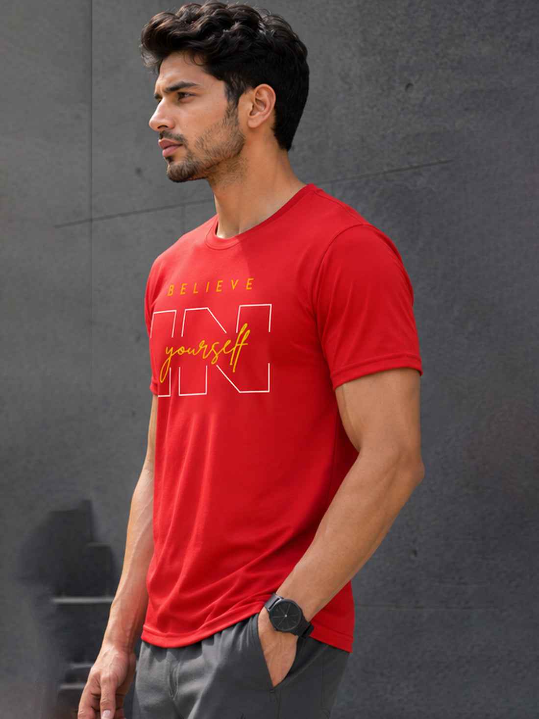 Believe Yourself Men's Black Performance T-Shirt | Quick Dry Sportswear | DPASSION