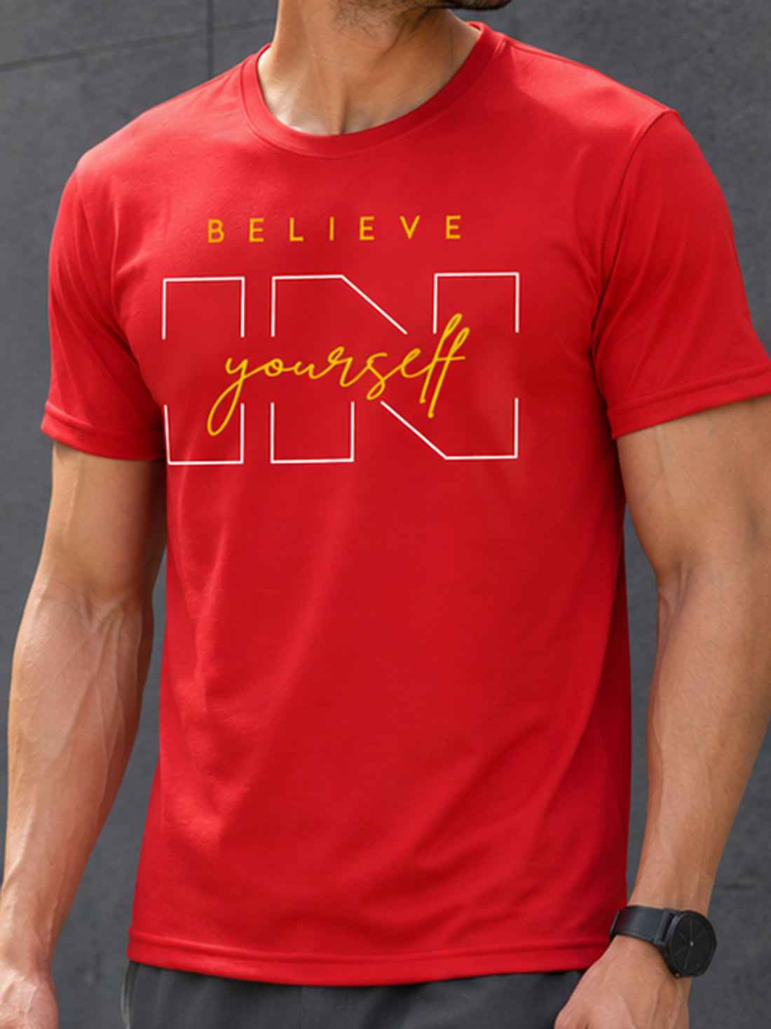 Believe Yourself Men's Black Performance T-Shirt | Quick Dry Sportswear | DPASSION