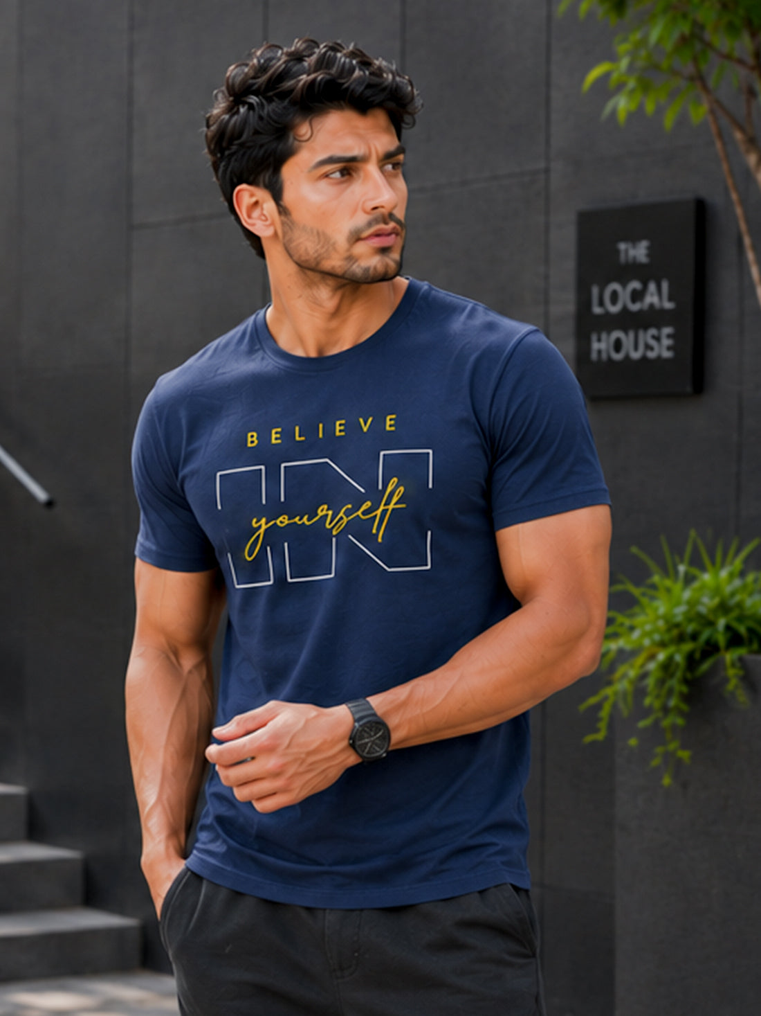 Believe Yourself Men's Black Performance T-Shirt | Quick Dry Sportswear | DPASSION