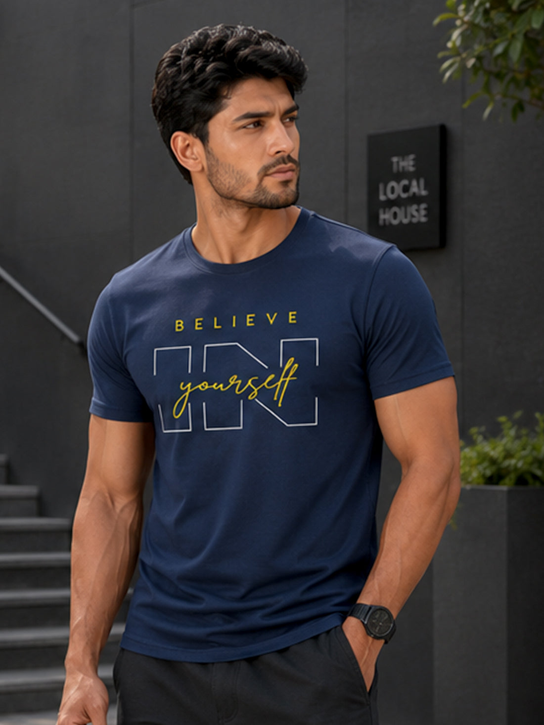 Believe Yourself Men's Black Performance T-Shirt | Quick Dry Sportswear | DPASSION