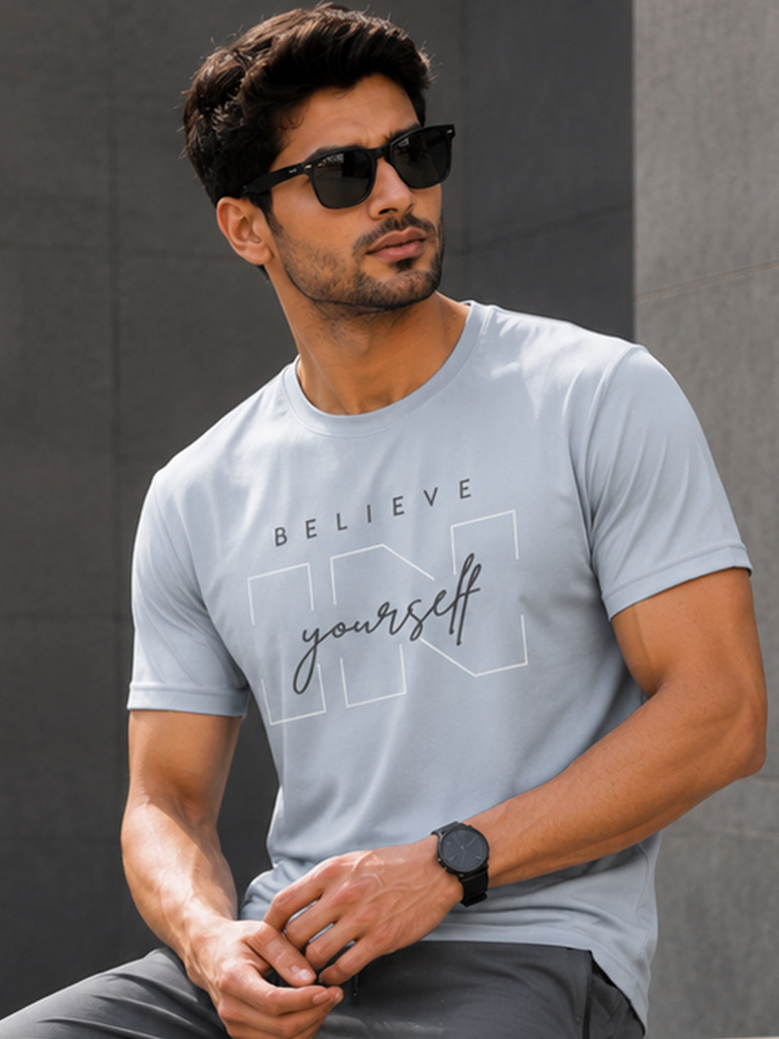 Believe Yourself Men's Black Performance T-Shirt | Quick Dry Sportswear | DPASSION