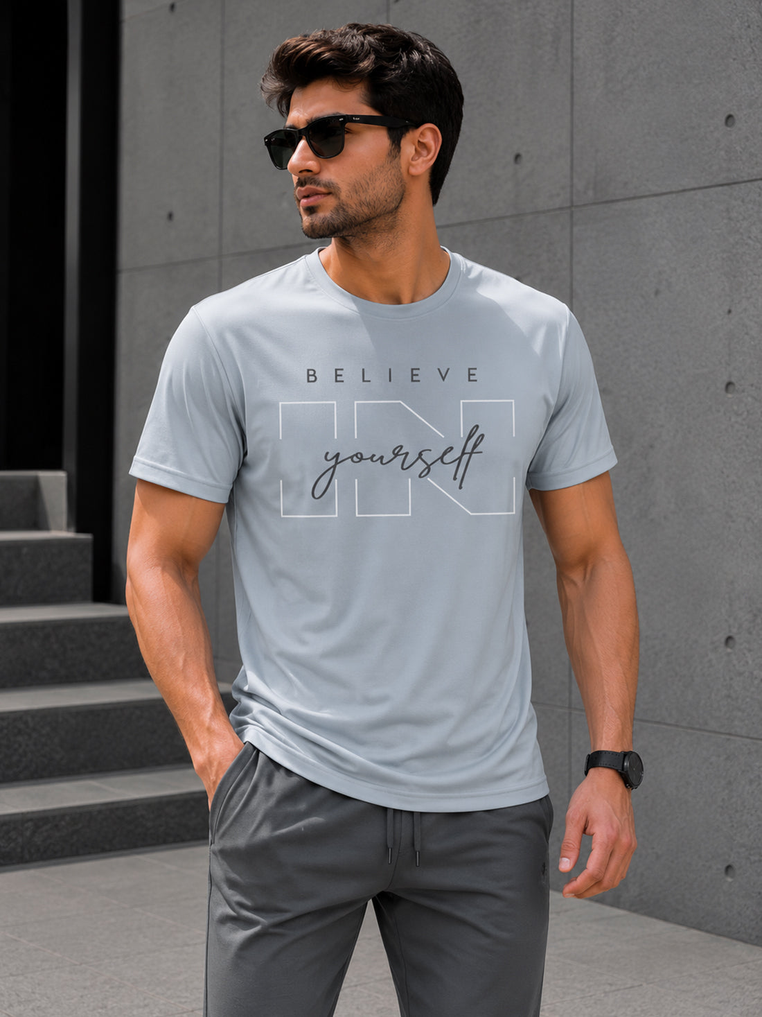Believe Yourself Men's Black Performance T-Shirt | Quick Dry Sportswear | DPASSION
