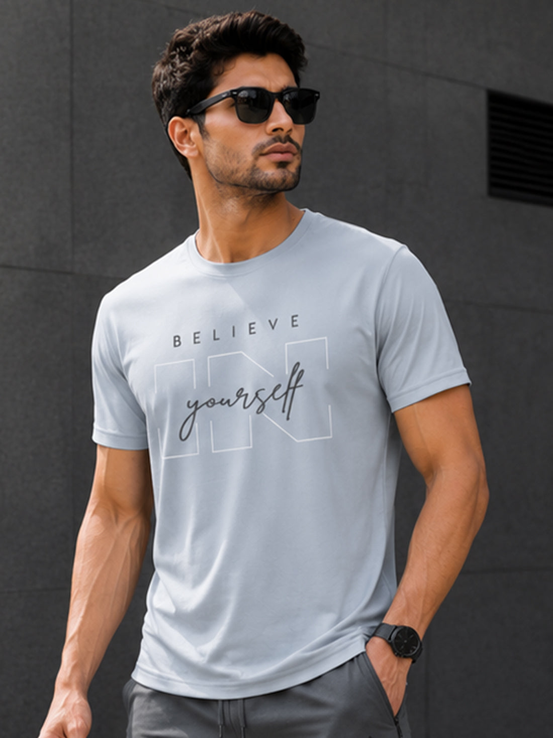 Believe Yourself Men's Black Performance T-Shirt | Quick Dry Sportswear | DPASSION