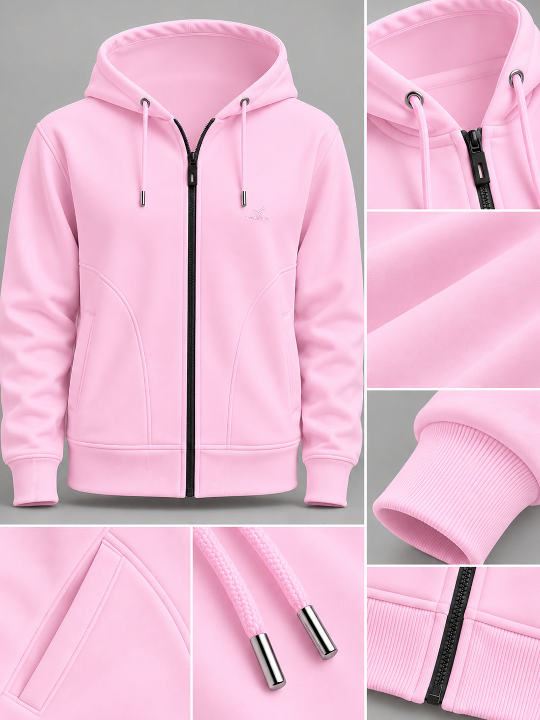 Dpassion Women’s Premium 320 GSM Cotton Fleece Full-Zip Hooded Sweatshirt – Manufacturer, Wholesaler & Exporter
