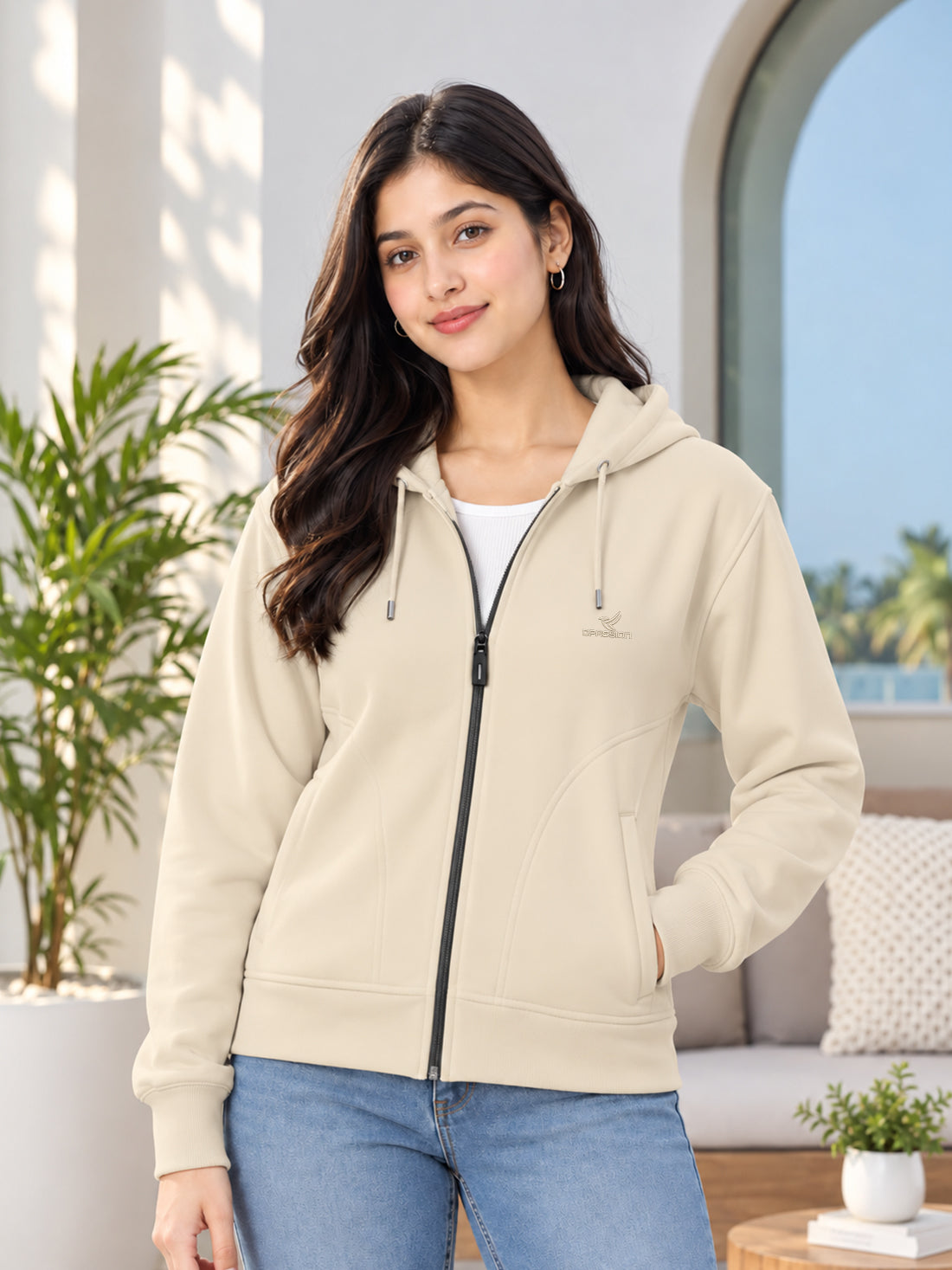 Dpassion Women’s Premium 320 GSM Cotton Fleece Full-Zip Hooded Sweatshirt – Manufacturer, Wholesaler & Exporter