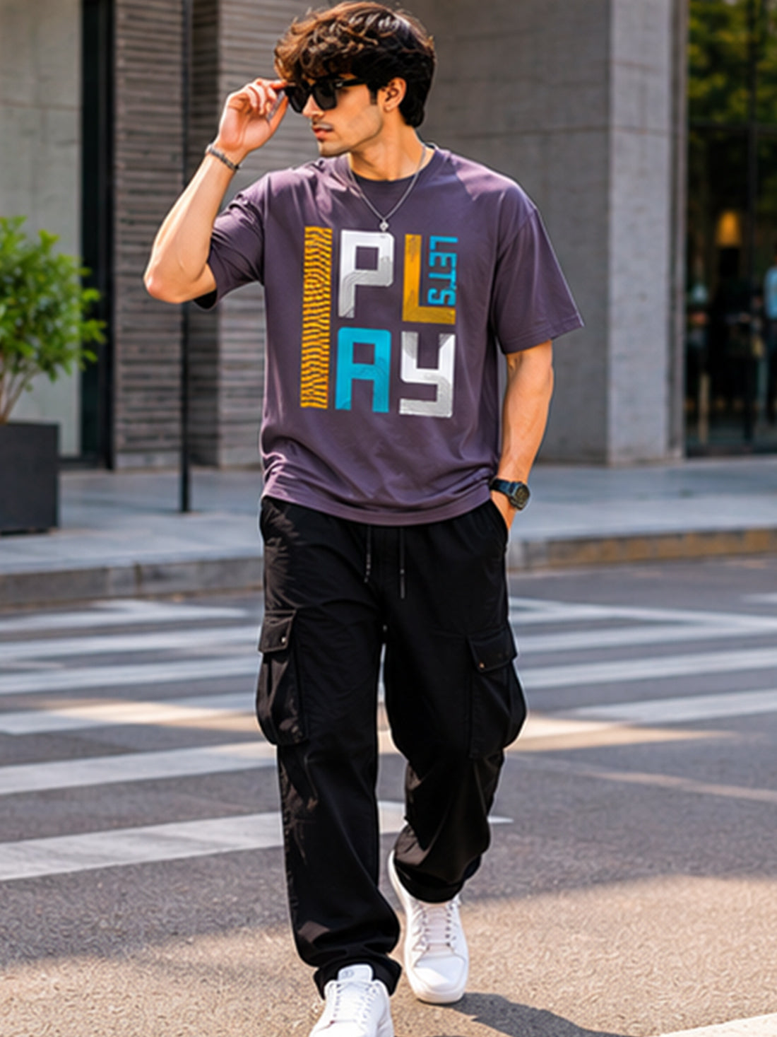 Men's Oversized Drop Shoulder T-Shirt | 100% Cotton Relaxed Fit Round Neck Streetwear Tee