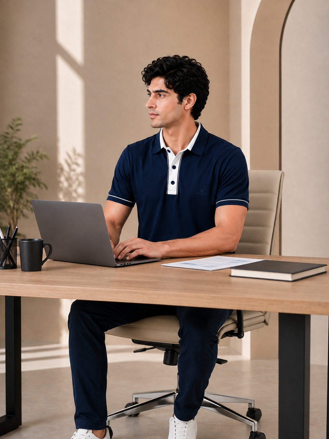 Men’s Premium Half-Zip Polo T-Shirt | Contrast Tape & Rib Collar | Wholesale Manufacturer & Supplier