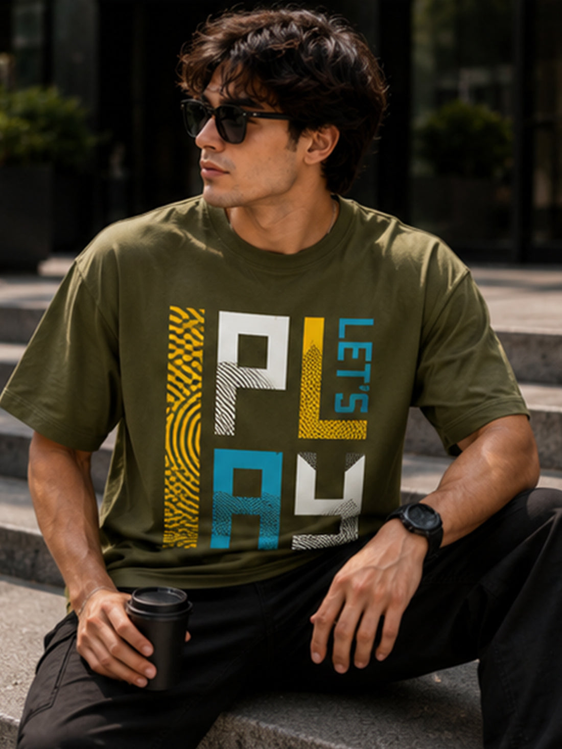 Men's Oversized Drop Shoulder T-Shirt | 100% Cotton Relaxed Fit Round Neck Streetwear Tee