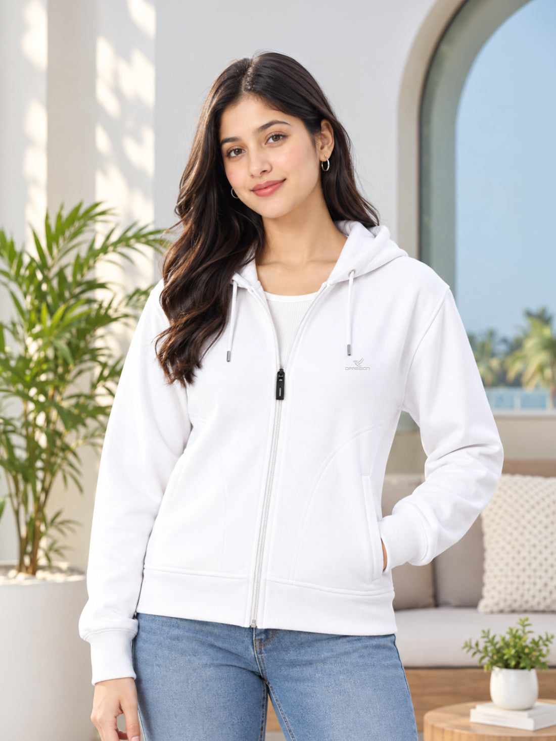 Dpassion Women’s Premium 320 GSM Cotton Fleece Full-Zip Hooded Sweatshirt – Manufacturer, Wholesaler & Exporter