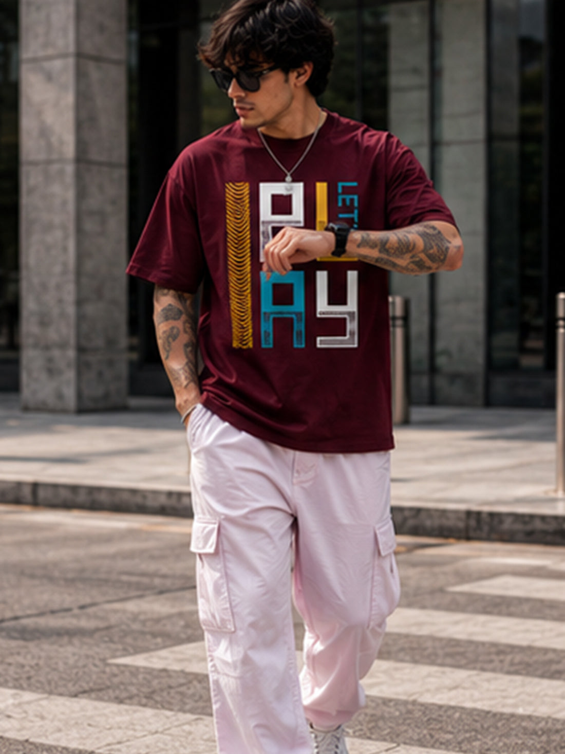 Men's Oversized Drop Shoulder T-Shirt | 100% Cotton Relaxed Fit Round Neck Streetwear Tee