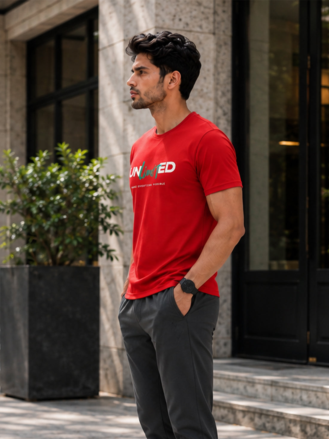 Unlimited Men's Red Performance T-Shirt | Quick Dry Sportswear | DPASSION