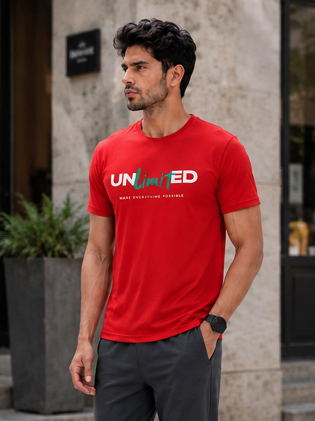 Unlimited Men's Red Performance T-Shirt | Quick Dry Sportswear | DPASSION