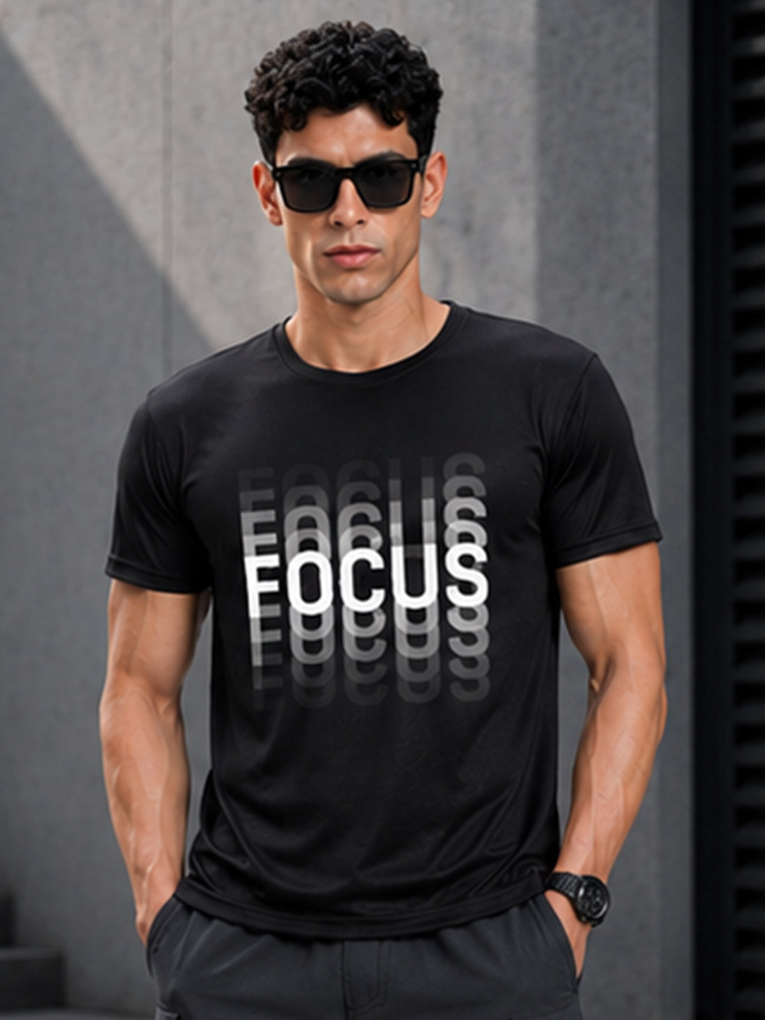 Focus Men's Black Performance T-Shirt | Quick Dry Gym Wear | DPASSION