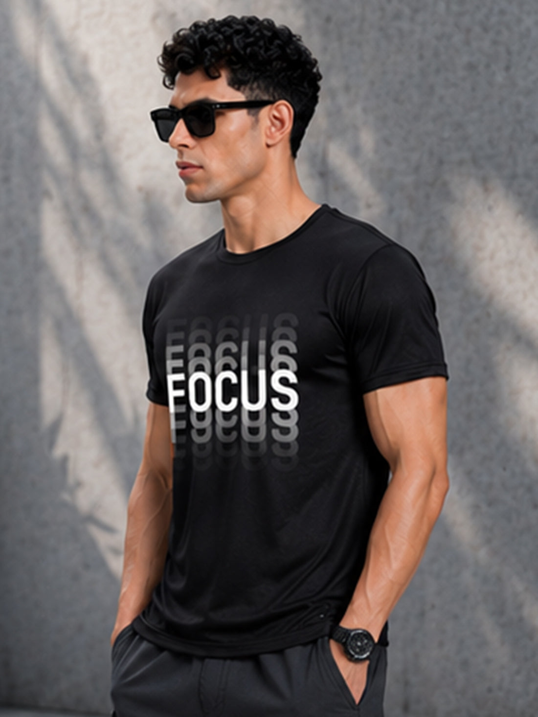 Focus Men's Black Performance T-Shirt | Quick Dry Gym Wear | DPASSION