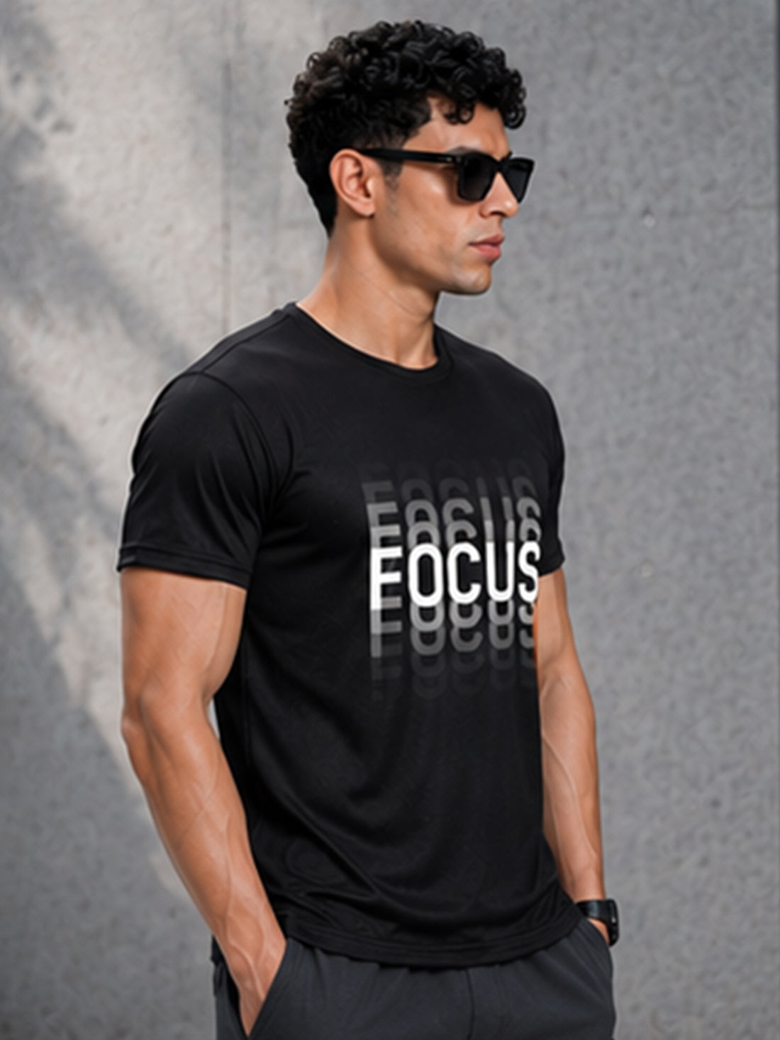 Focus Men's Black Performance T-Shirt | Quick Dry Gym Wear | DPASSION