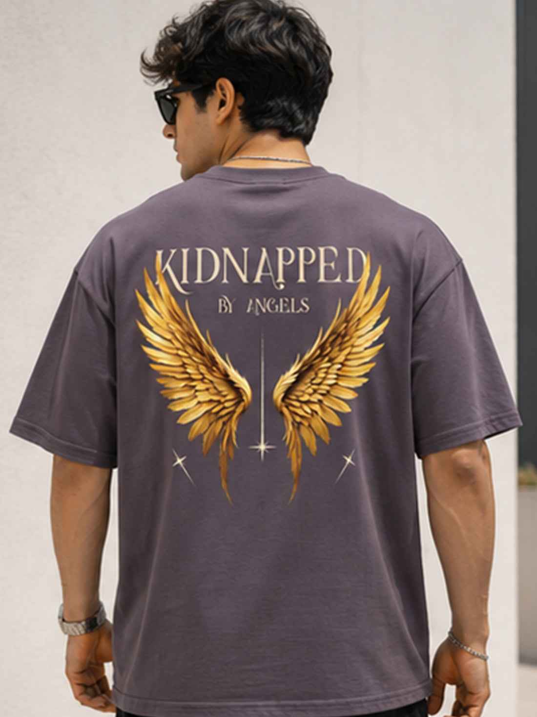DPASSION Men's Kidnapped By Angels Oversized Graphic Printed T-Shirt | 200 GSM Pure Cotton | Premium Back Print (Copy)