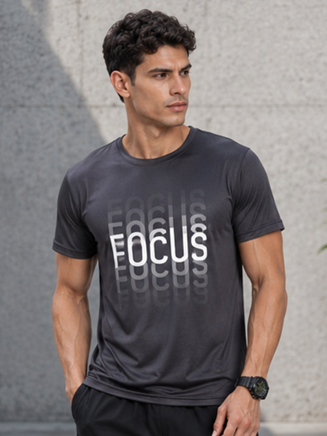 Focus Men's Black Performance T-Shirt | Quick Dry Gym Wear | DPASSION