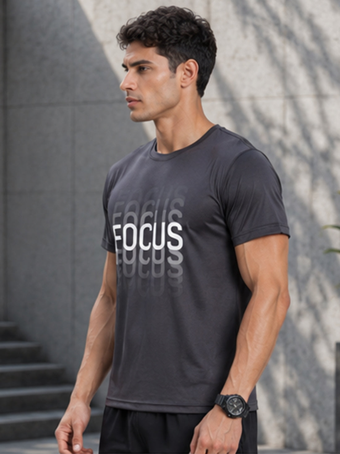 Focus Men's Black Performance T-Shirt | Quick Dry Gym Wear | DPASSION
