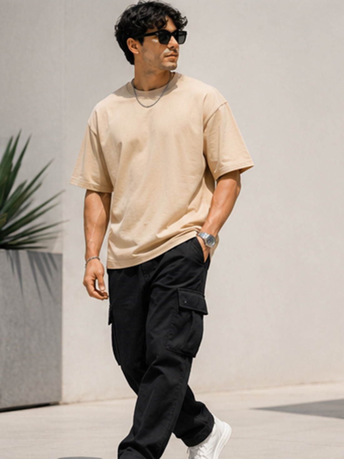 Men's Oversized Drop Shoulder T-Shirt | 100% Cotton Relaxed Fit Round Neck Streetwear Tee