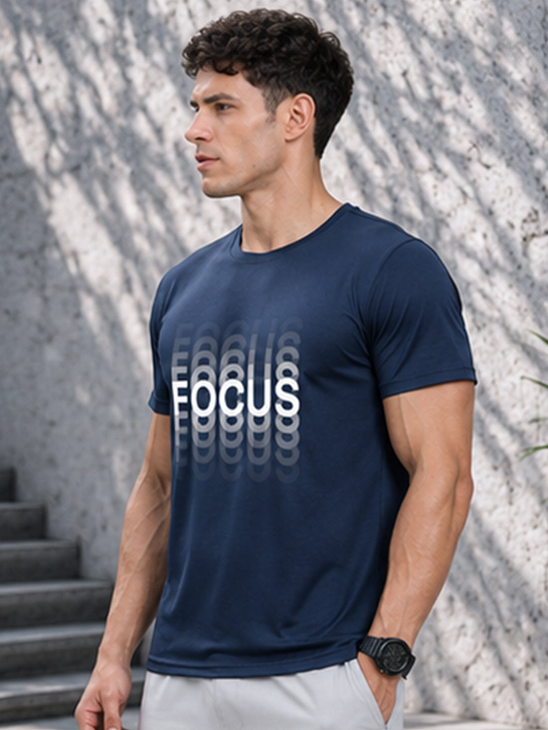 Focus Men's Black Performance T-Shirt | Quick Dry Gym Wear | DPASSION