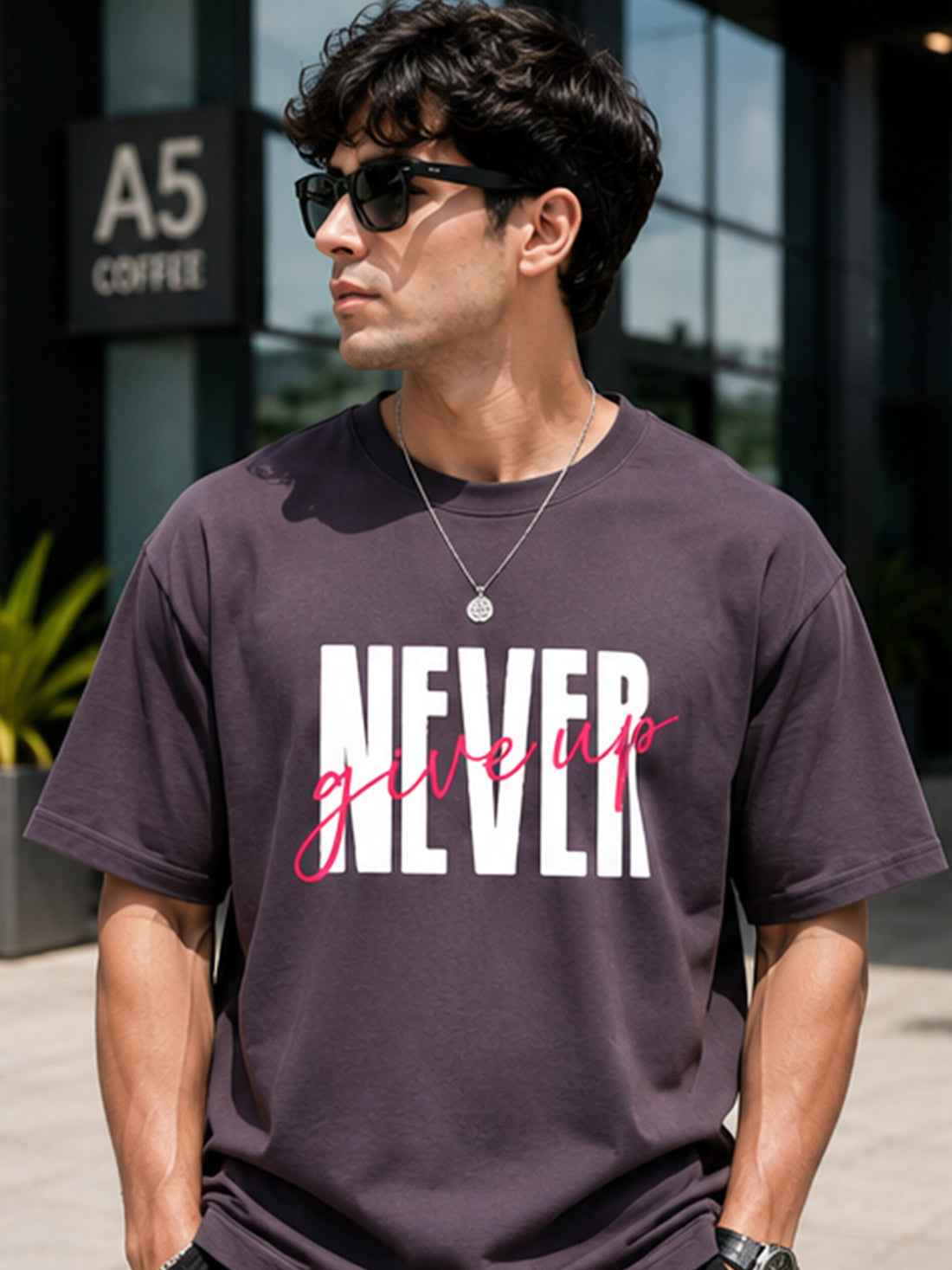 DPASSION Men's Never Give Up Oversized Graphic Printed T-Shirt | 200 GSM Pure Cotton | Motivational Typography Print (Copy)