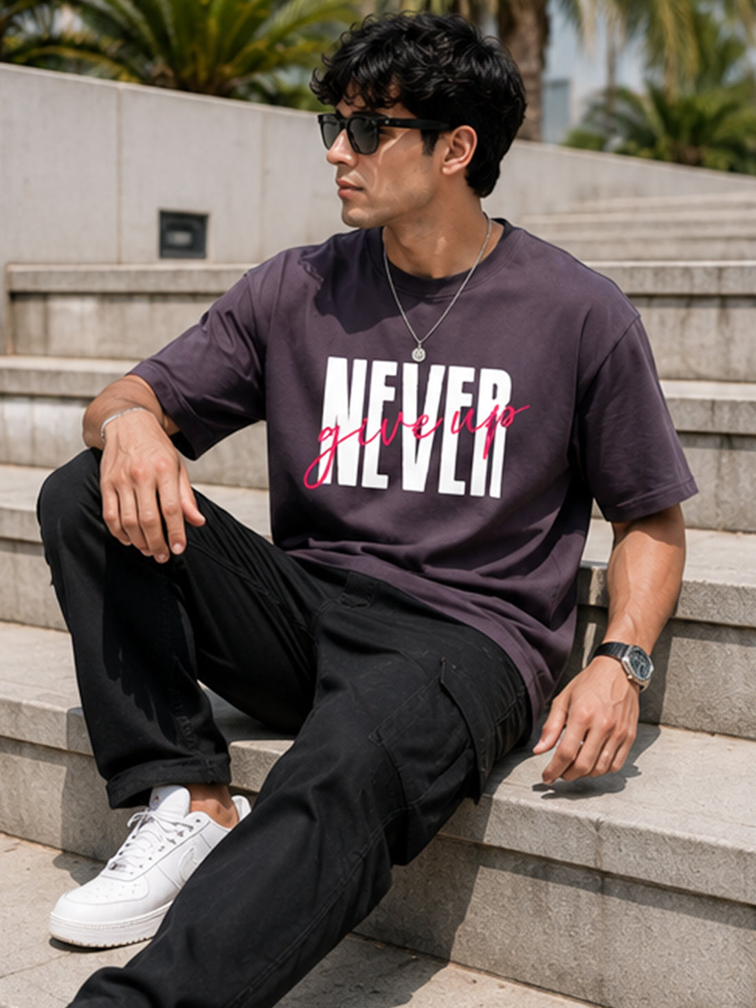 Men's Oversized Drop Shoulder T-Shirt | 100% Cotton Relaxed Fit Round Neck Streetwear Tee