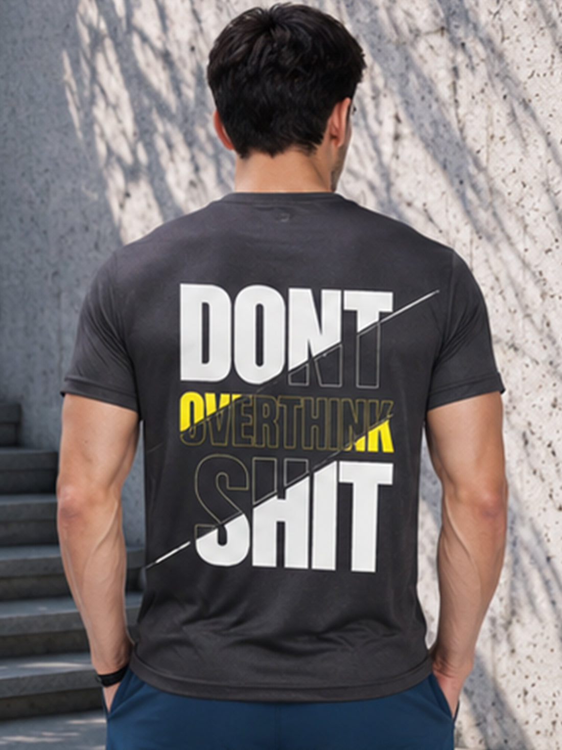 Don't Overthink Shit Men's Black Performance T-Shirt | Quick Dry Gym Wear | DPASSION