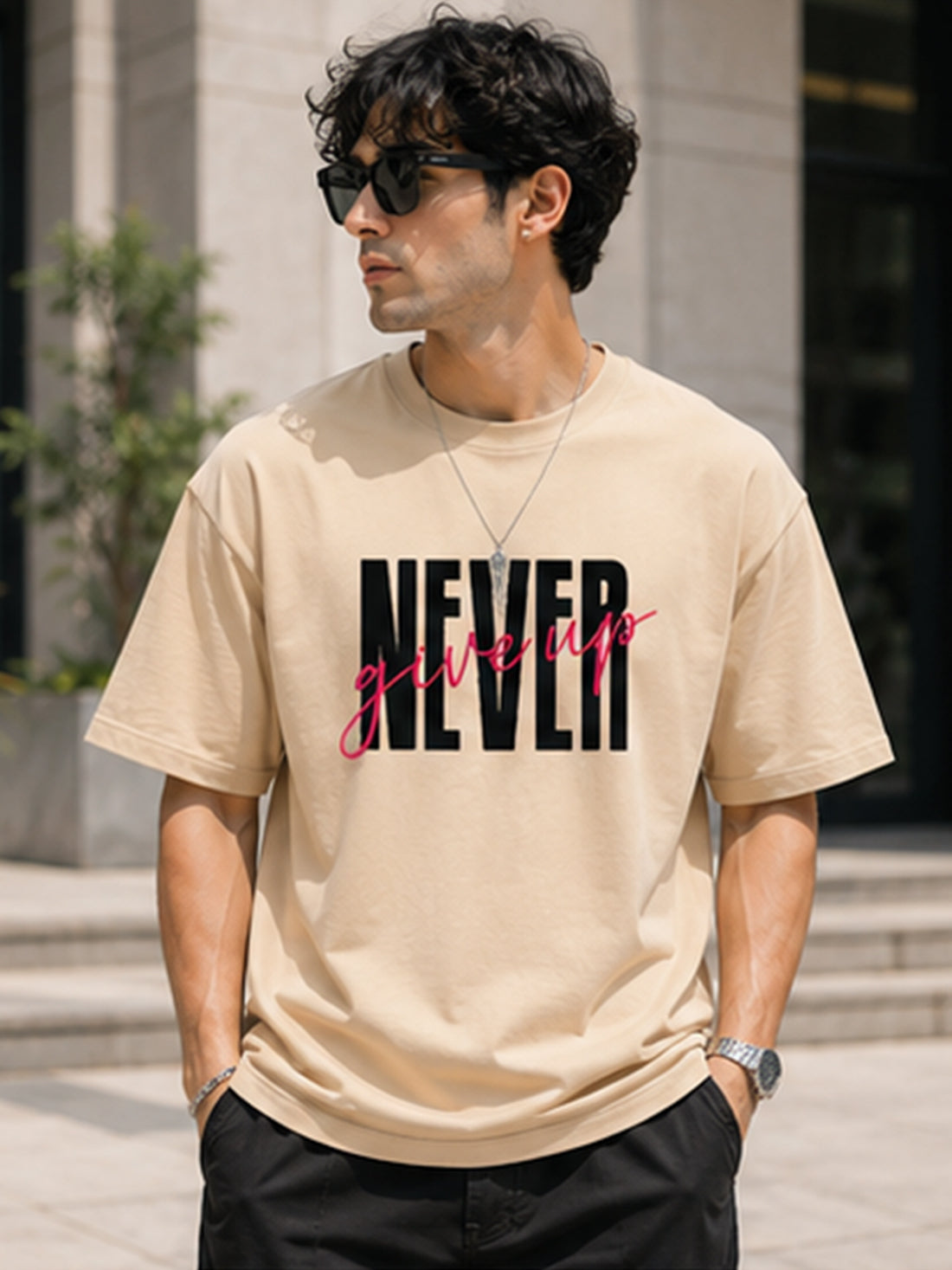 Men's Oversized Drop Shoulder T-Shirt | 100% Cotton Relaxed Fit Round Neck Streetwear Tee