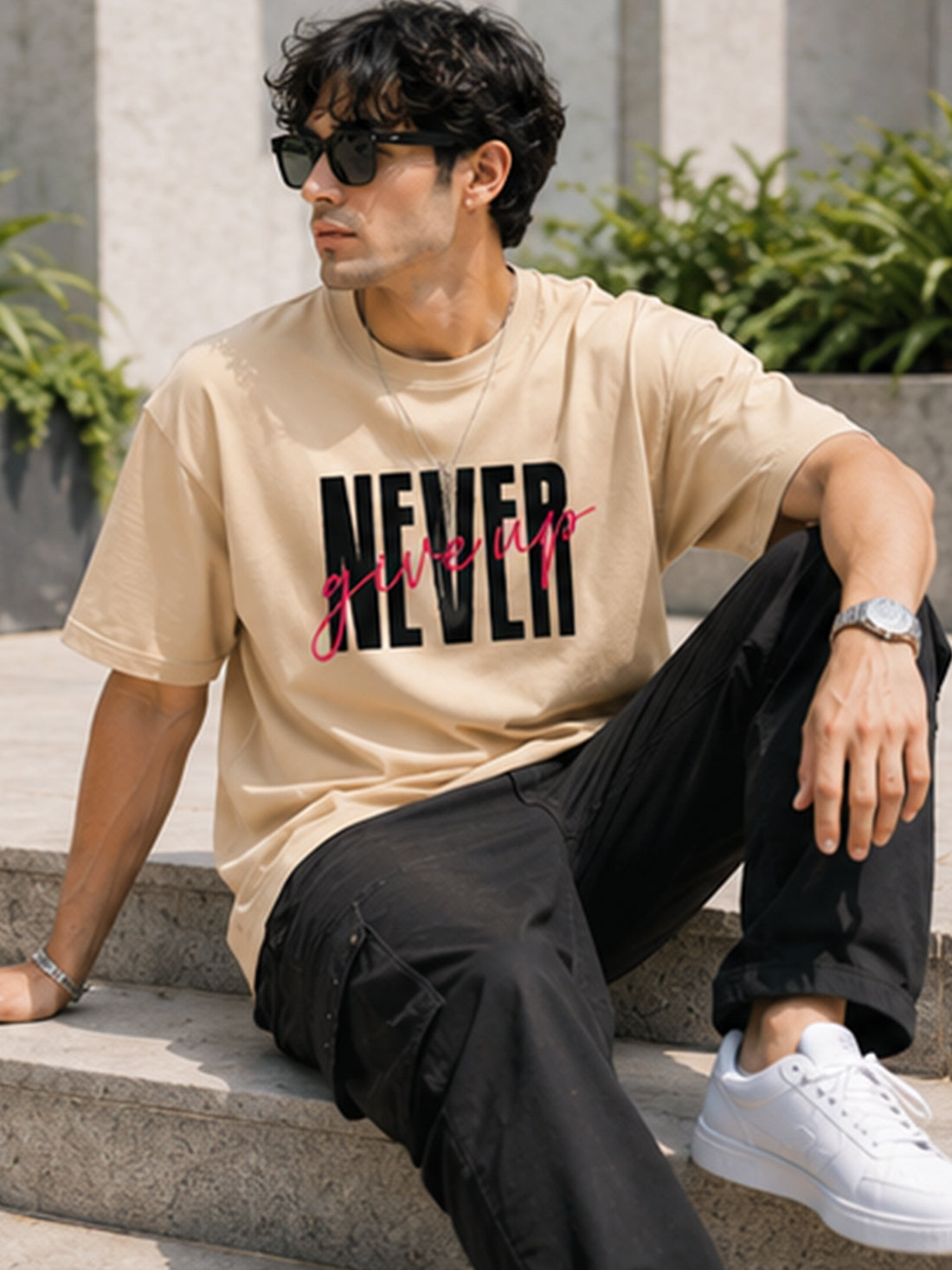Men's Oversized Drop Shoulder T-Shirt | 100% Cotton Relaxed Fit Round Neck Streetwear Tee