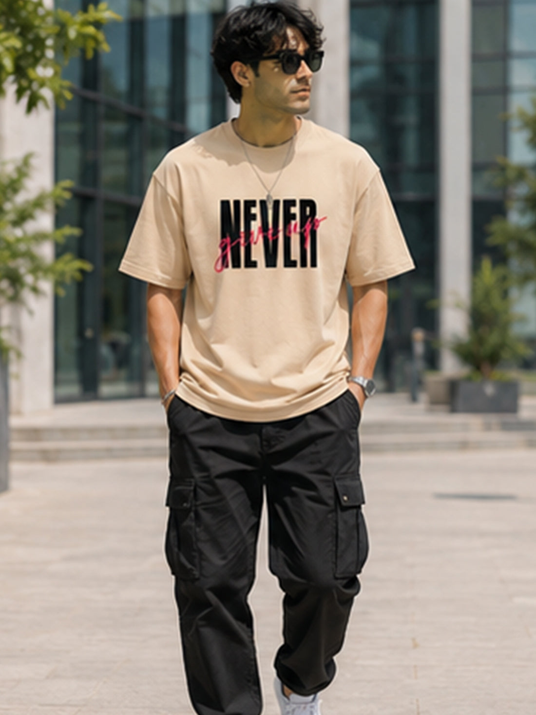 Men's Oversized Drop Shoulder T-Shirt | 100% Cotton Relaxed Fit Round Neck Streetwear Tee