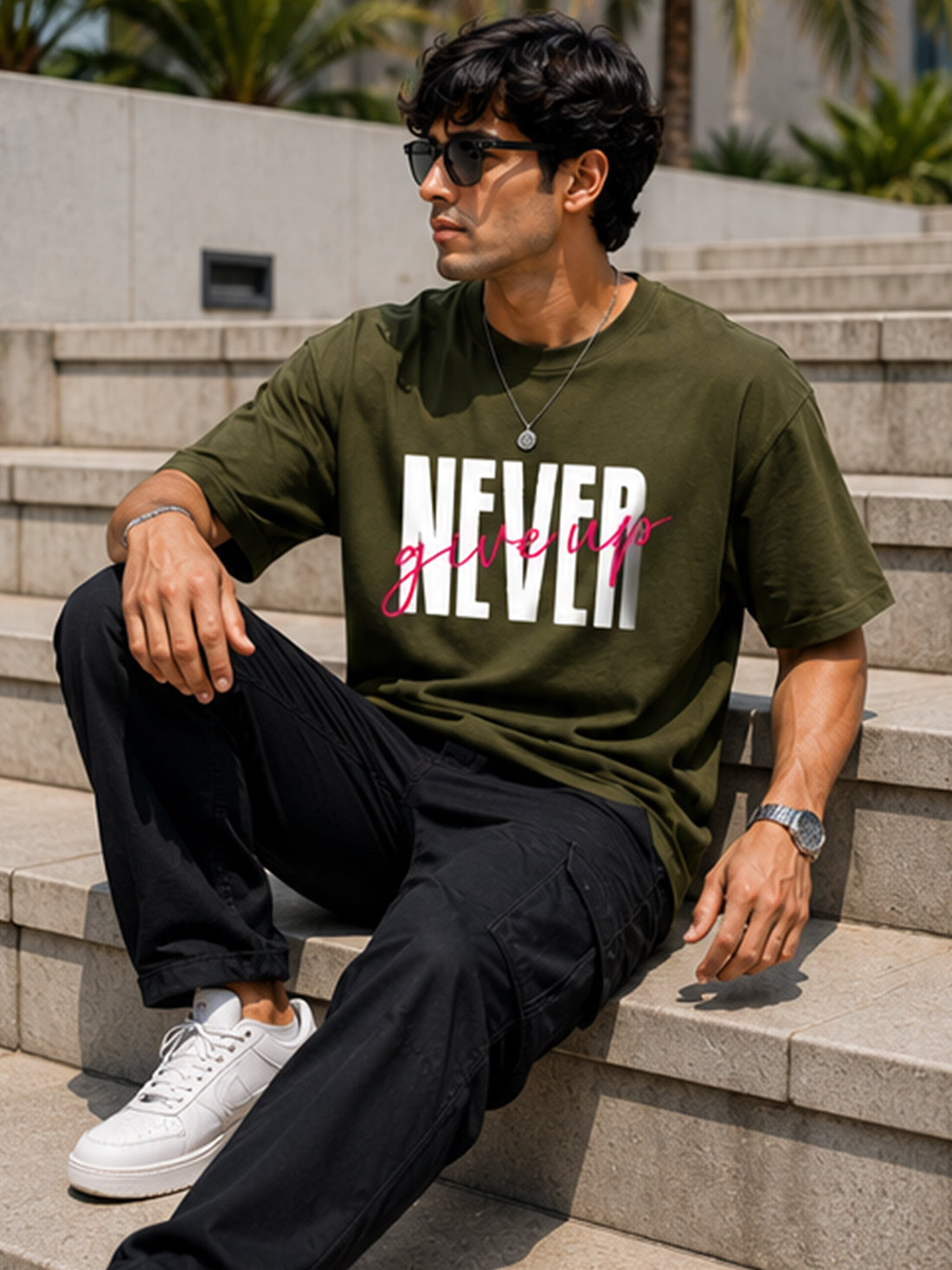Men's Oversized Drop Shoulder T-Shirt | 100% Cotton Relaxed Fit Round Neck Streetwear Tee