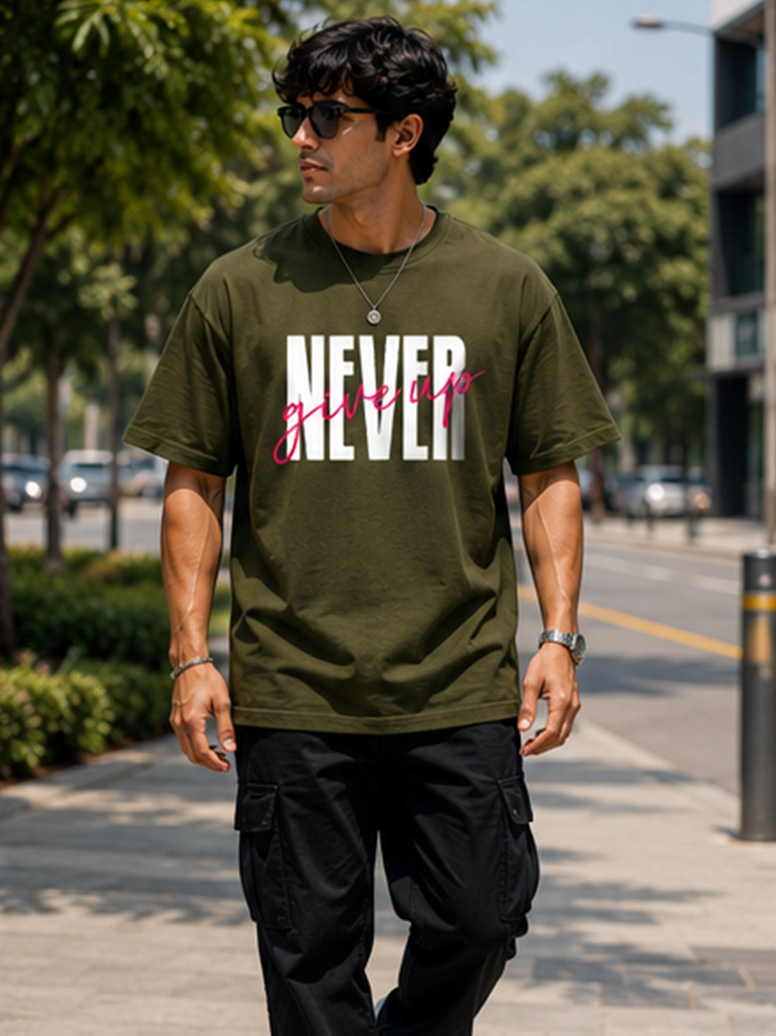 Men's Oversized Drop Shoulder T-Shirt | 100% Cotton Relaxed Fit Round Neck Streetwear Tee