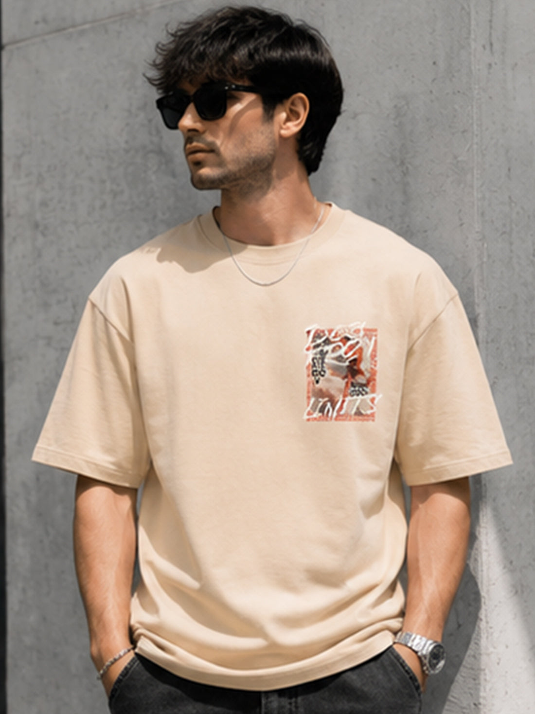 Men's Oversized Drop Shoulder T-Shirt | 100% Cotton Relaxed Fit Round Neck Streetwear Tee