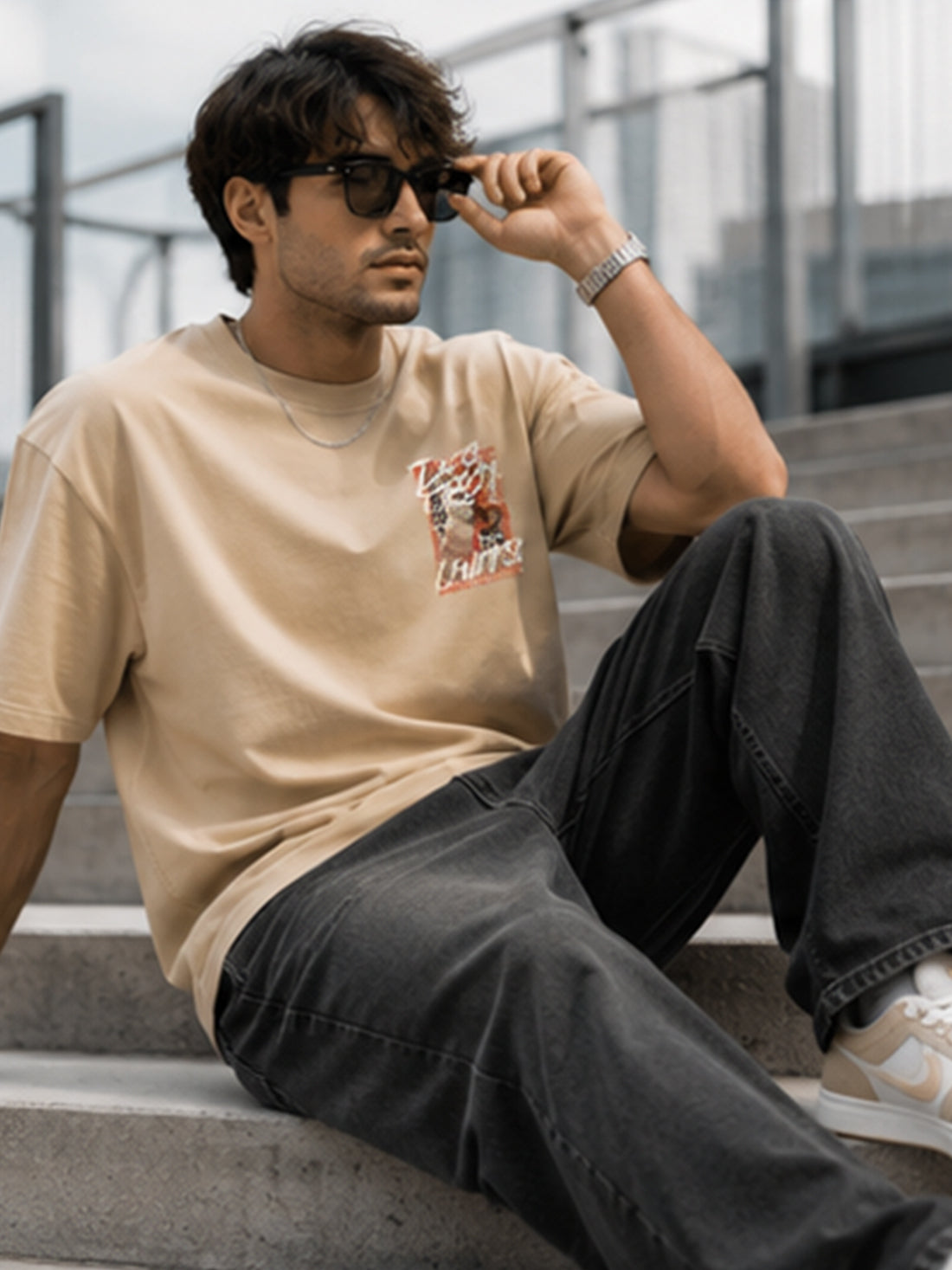 Men's Oversized Drop Shoulder T-Shirt | 100% Cotton Relaxed Fit Round Neck Streetwear Tee