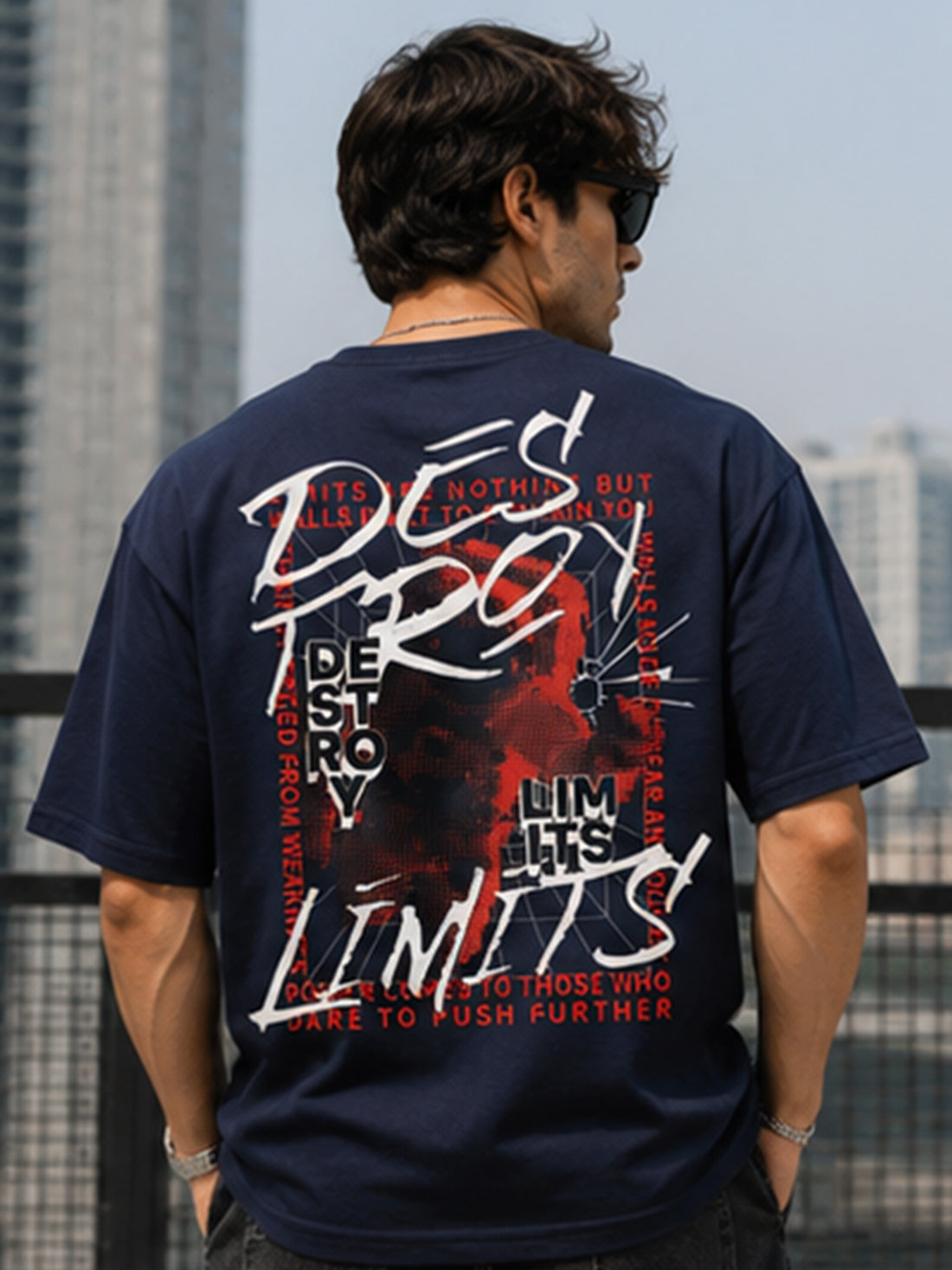 DPASSION Men's Destroy Your Limits Oversized Graphic Printed T-Shirt | 200 GSM Pure Cotton | Streetwear Back Print Tee