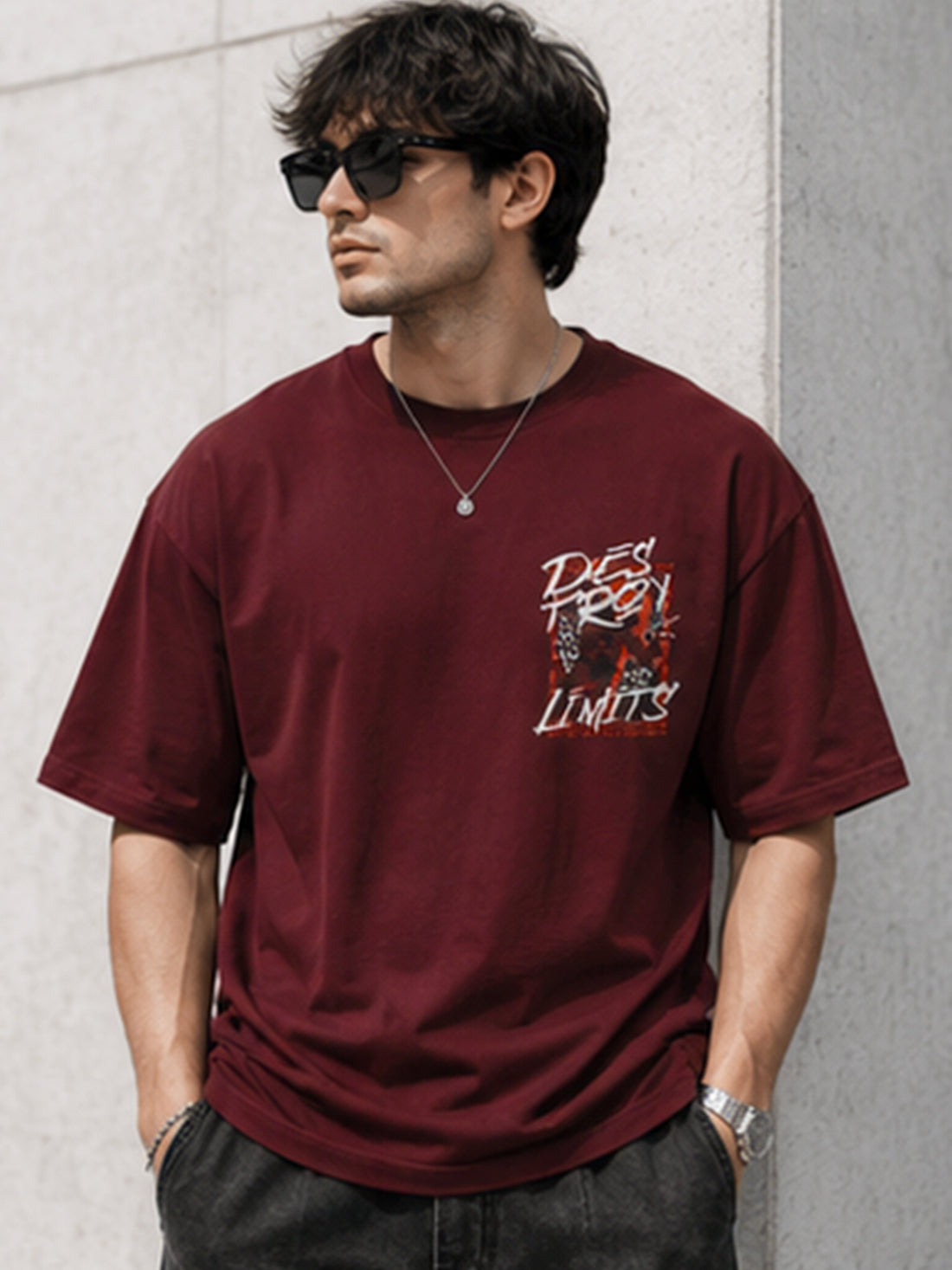 Men's Oversized Drop Shoulder T-Shirt | 100% Cotton Relaxed Fit Round Neck Streetwear Tee