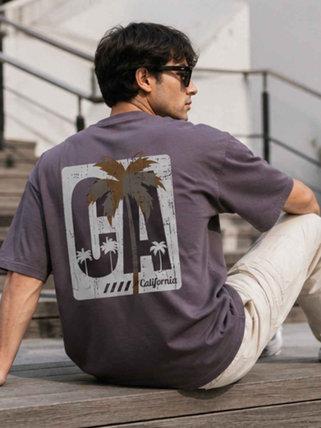 DPASSION California Palm Oversized Graphic T-Shirt for Men | 200 GSM Pure Cotton | Summer Streetwear Back Print Tee (Copy)