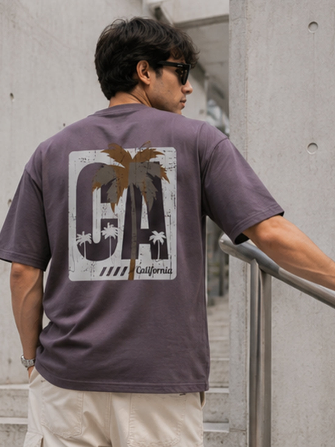 DPASSION California Palm Oversized Graphic T-Shirt for Men | 200 GSM Pure Cotton | Summer Streetwear Back Print Tee