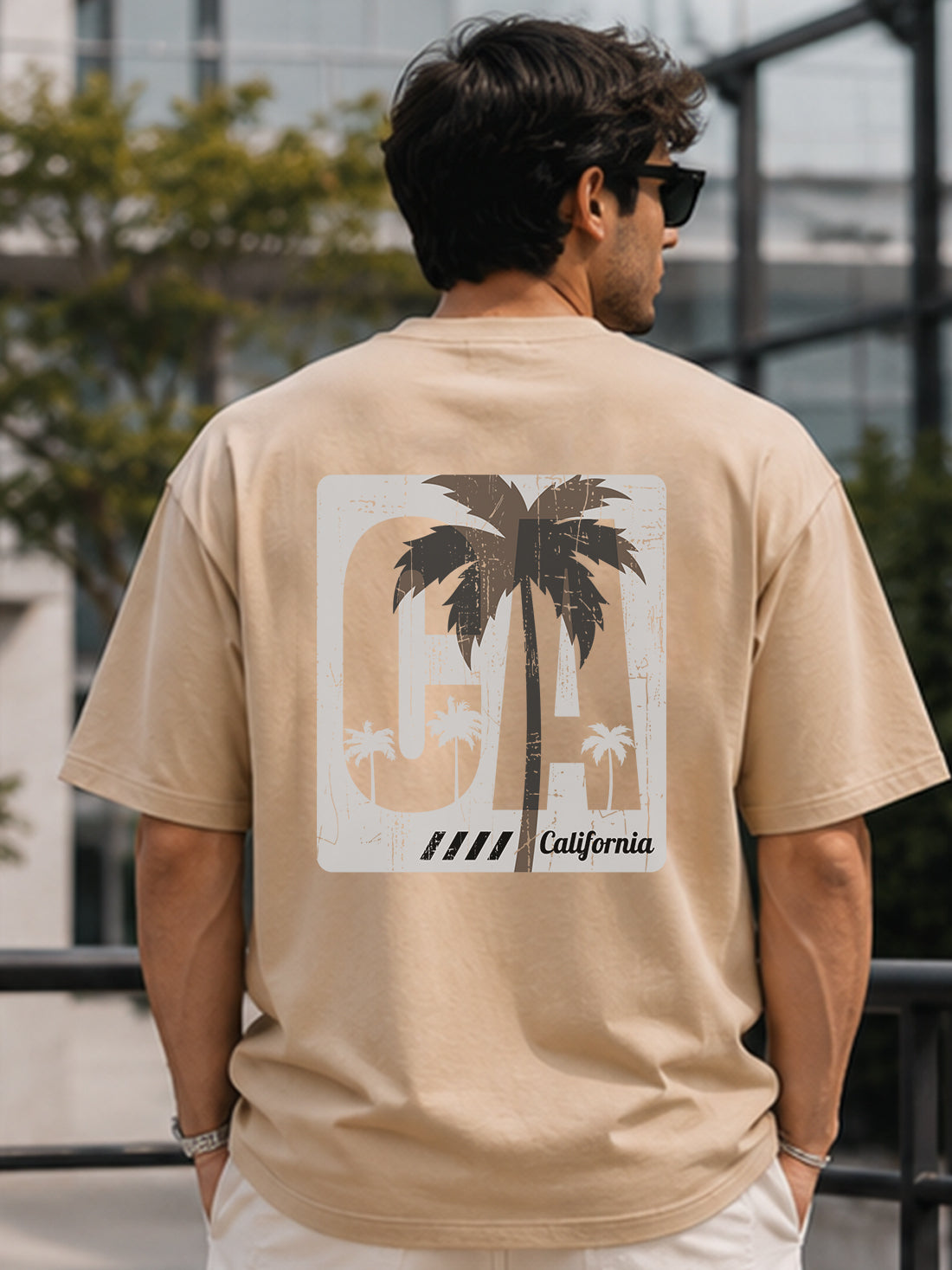 DPASSION California Palm Oversized Graphic T-Shirt for Men | 200 GSM Pure Cotton | Summer Streetwear Back Print Tee