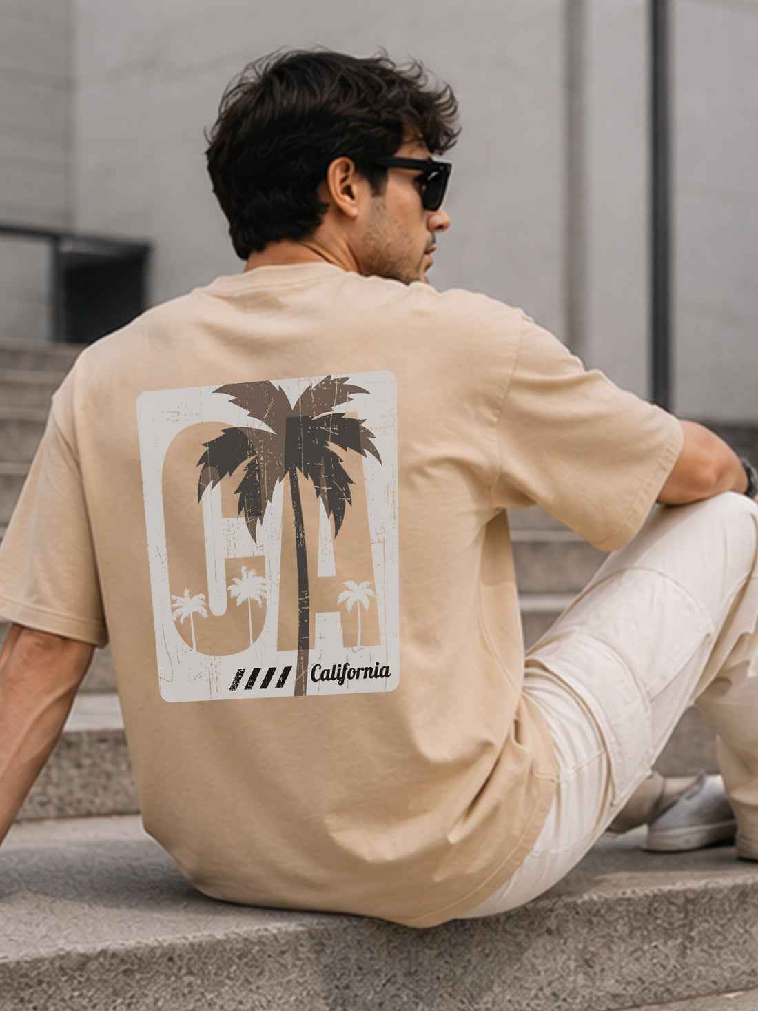 DPASSION California Palm Oversized Graphic T-Shirt for Men | 200 GSM Pure Cotton | Summer Streetwear Back Print Tee (Copy)