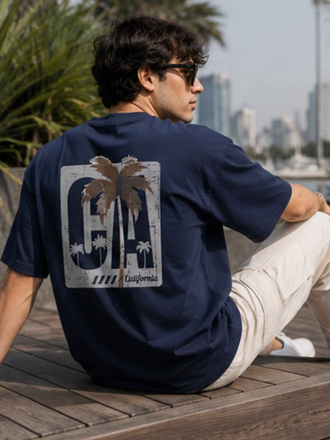 DPASSION California Palm Oversized Graphic T-Shirt for Men | 200 GSM Pure Cotton | Summer Streetwear Back Print Tee (Copy)