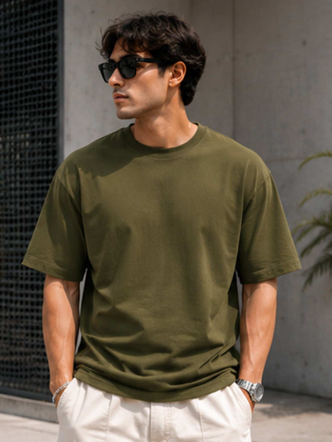 DPASSION California Palm Oversized Graphic T-Shirt for Men | 200 GSM Pure Cotton | Summer Streetwear Back Print Tee