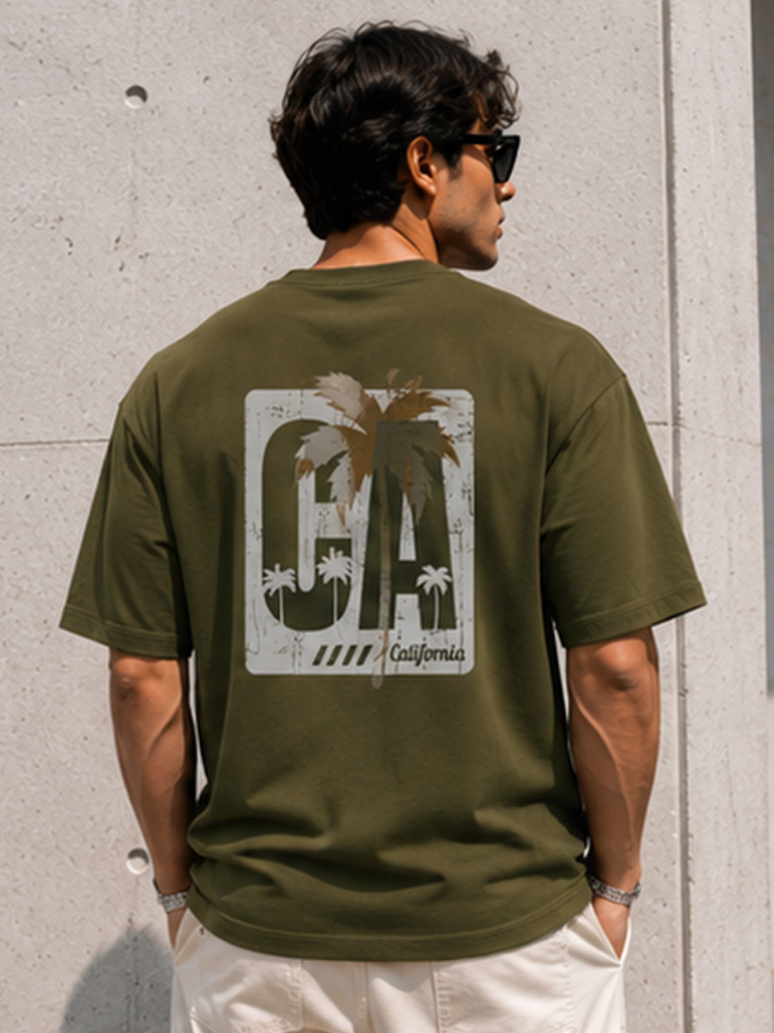 DPASSION California Palm Oversized Graphic T-Shirt for Men | 200 GSM Pure Cotton | Summer Streetwear Back Print Tee