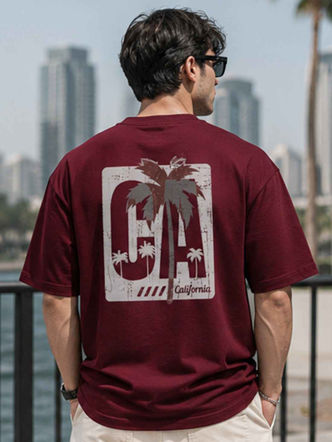 DPASSION California Palm Oversized Graphic T-Shirt for Men | 200 GSM Pure Cotton | Summer Streetwear Back Print Tee (Copy)