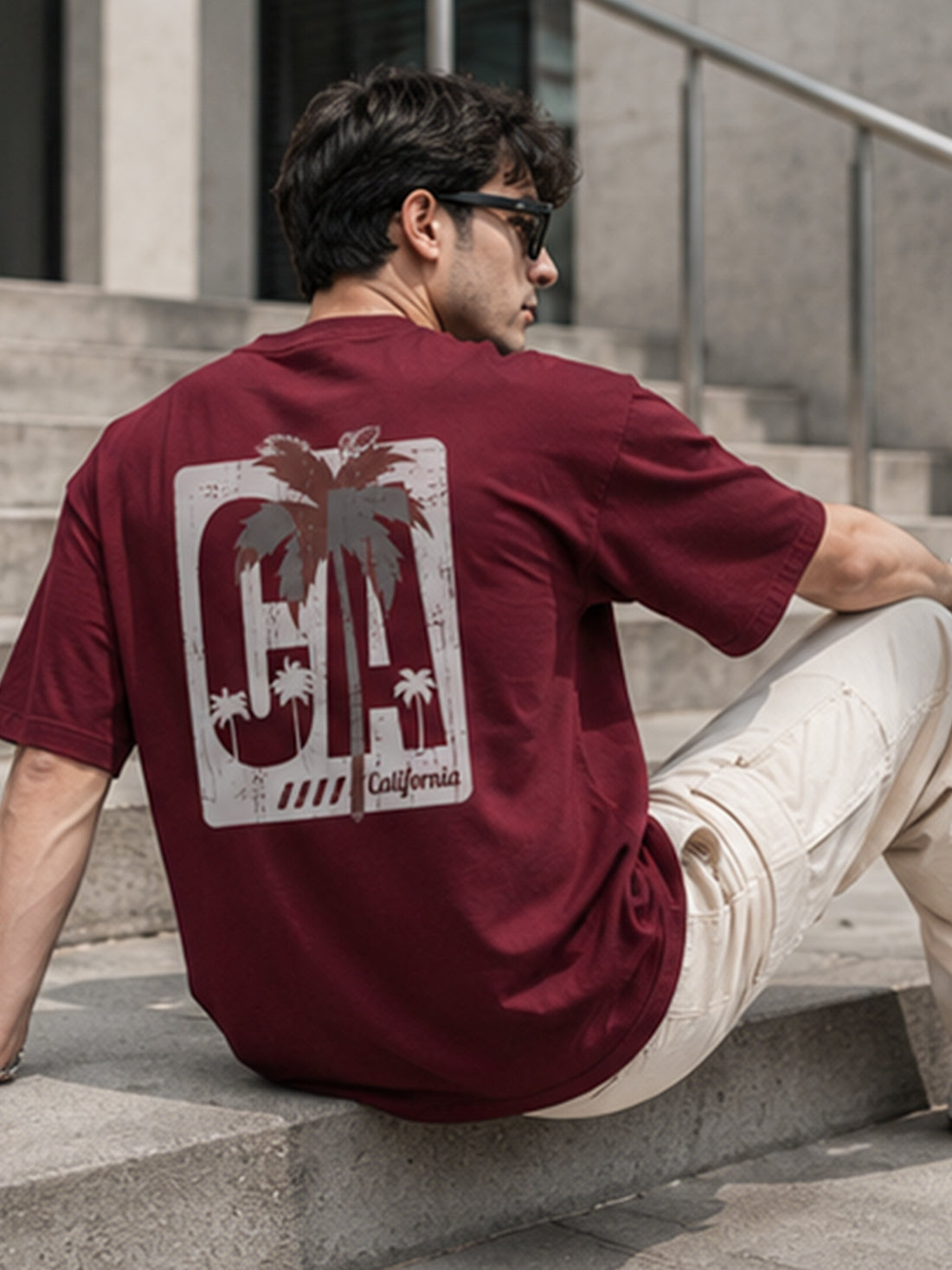 DPASSION California Palm Oversized Graphic T-Shirt for Men | 200 GSM Pure Cotton | Summer Streetwear Back Print Tee