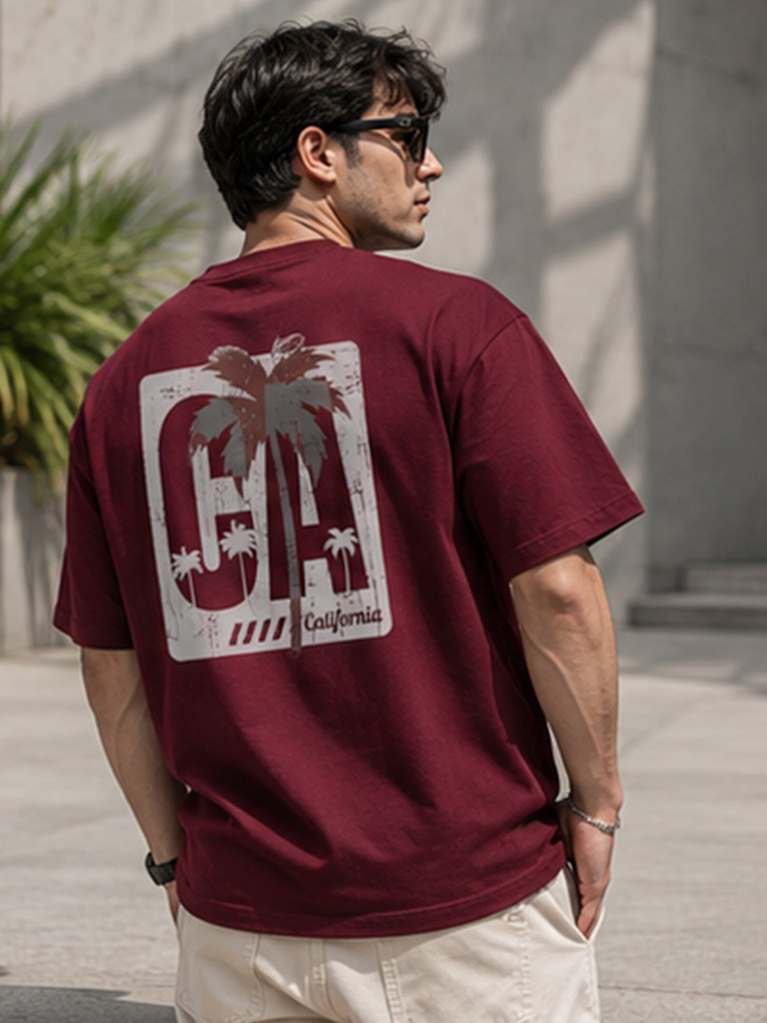 DPASSION California Palm Oversized Graphic T-Shirt for Men | 200 GSM Pure Cotton | Summer Streetwear Back Print Tee
