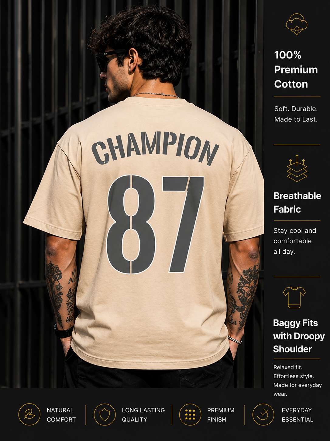 DPASSION California Palm Oversized Graphic T-Shirt for Men | 200 GSM Pure Cotton | Summer Streetwear Back Print Tee