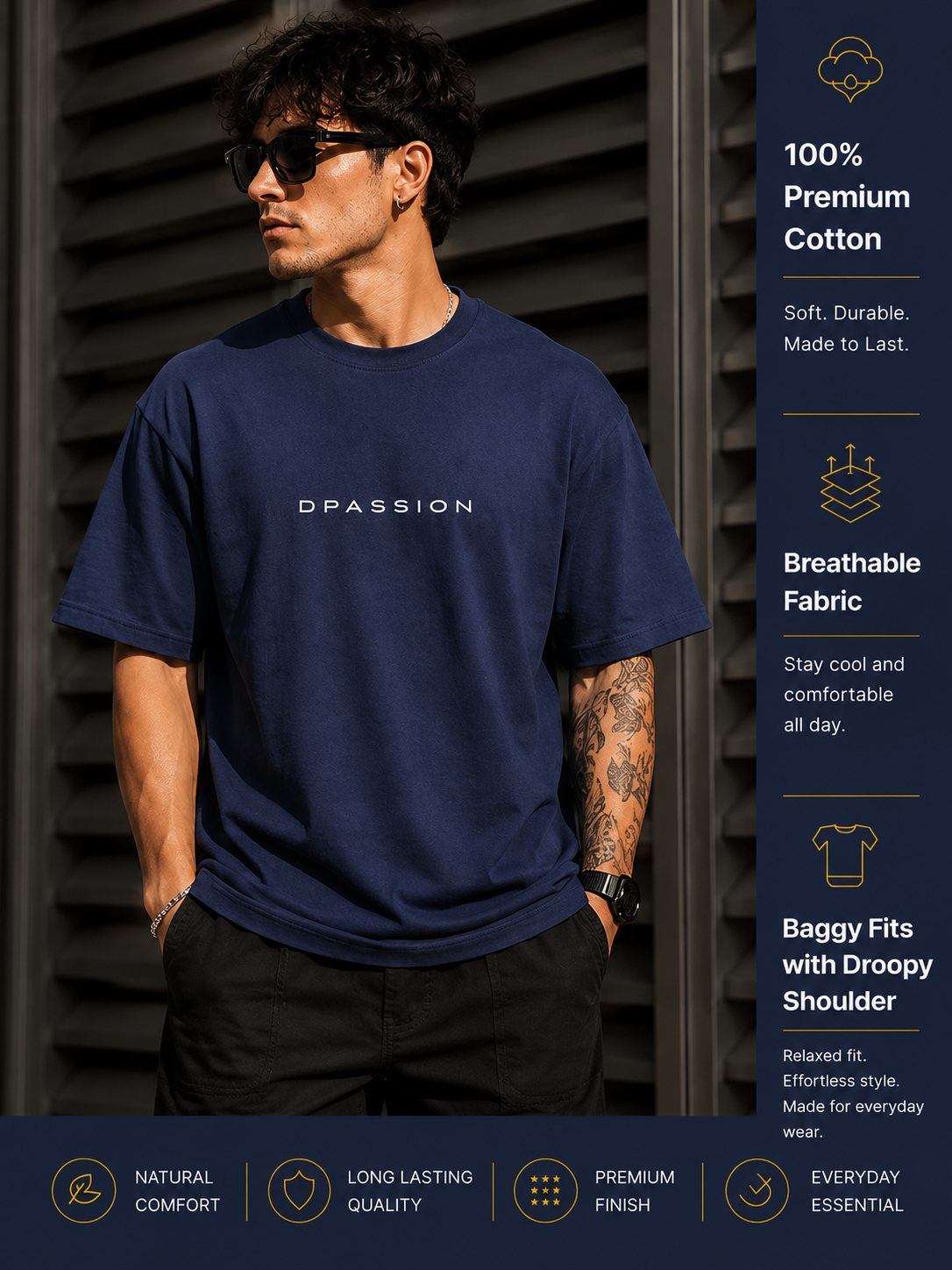 DPASSION California Palm Oversized Graphic T-Shirt for Men | 200 GSM Pure Cotton | Summer Streetwear Back Print Tee