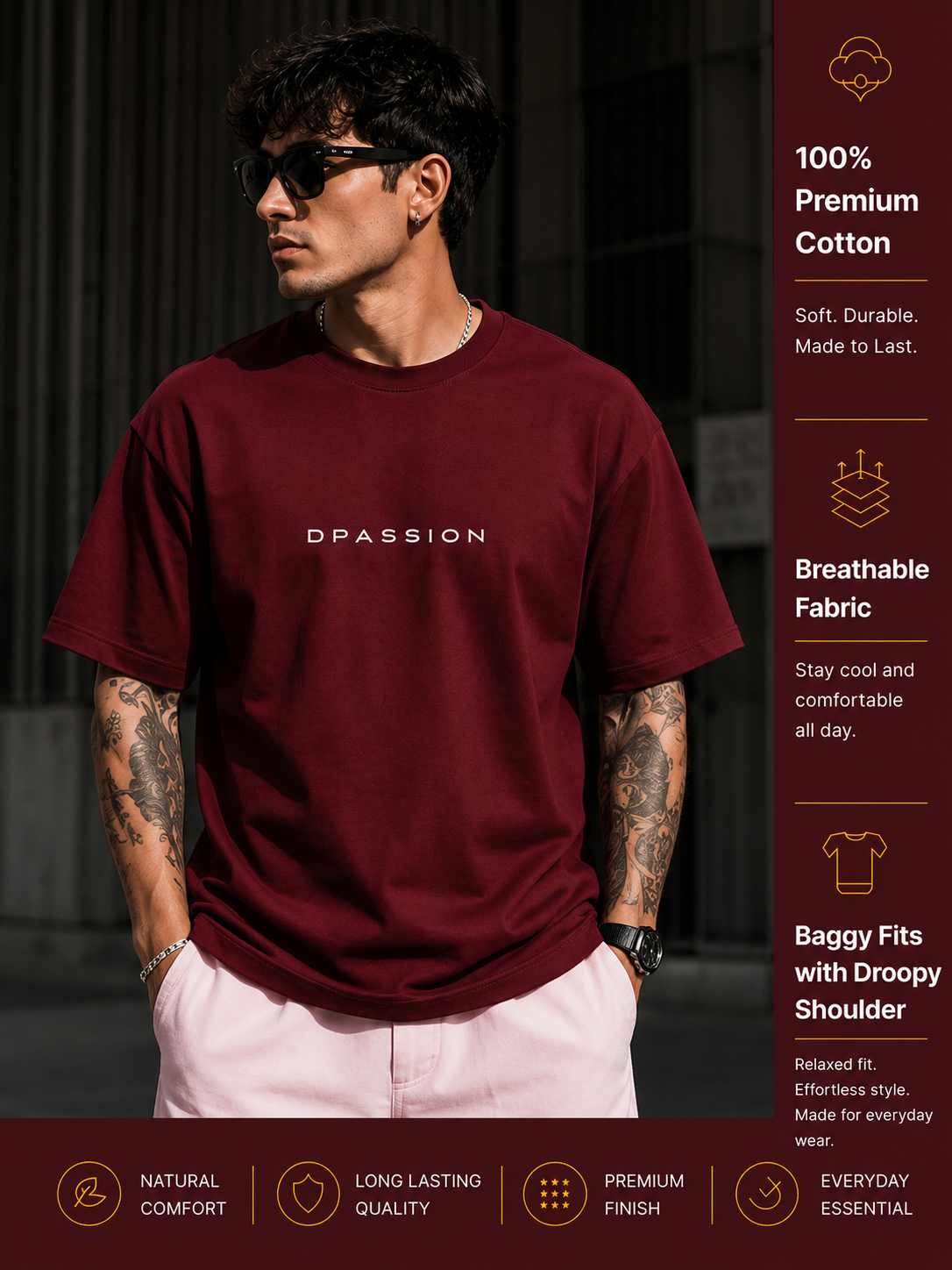 DPASSION California Palm Oversized Graphic T-Shirt for Men | 200 GSM Pure Cotton | Summer Streetwear Back Print Tee